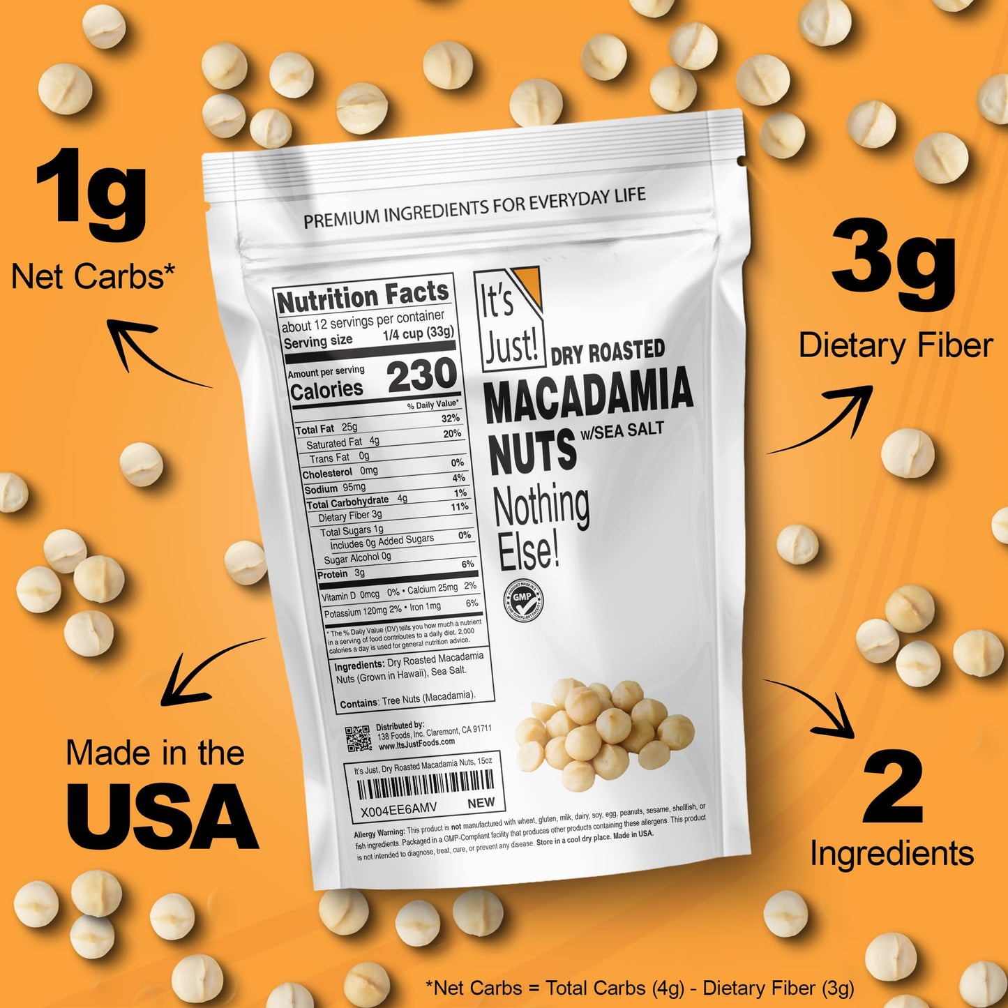 It s Just - Hawaiian Macadamia Nuts (1.5lbs), Small Batch Dry Roasted in USA, Lightly Salted, Keto Friendly, Resealable Bag, 24