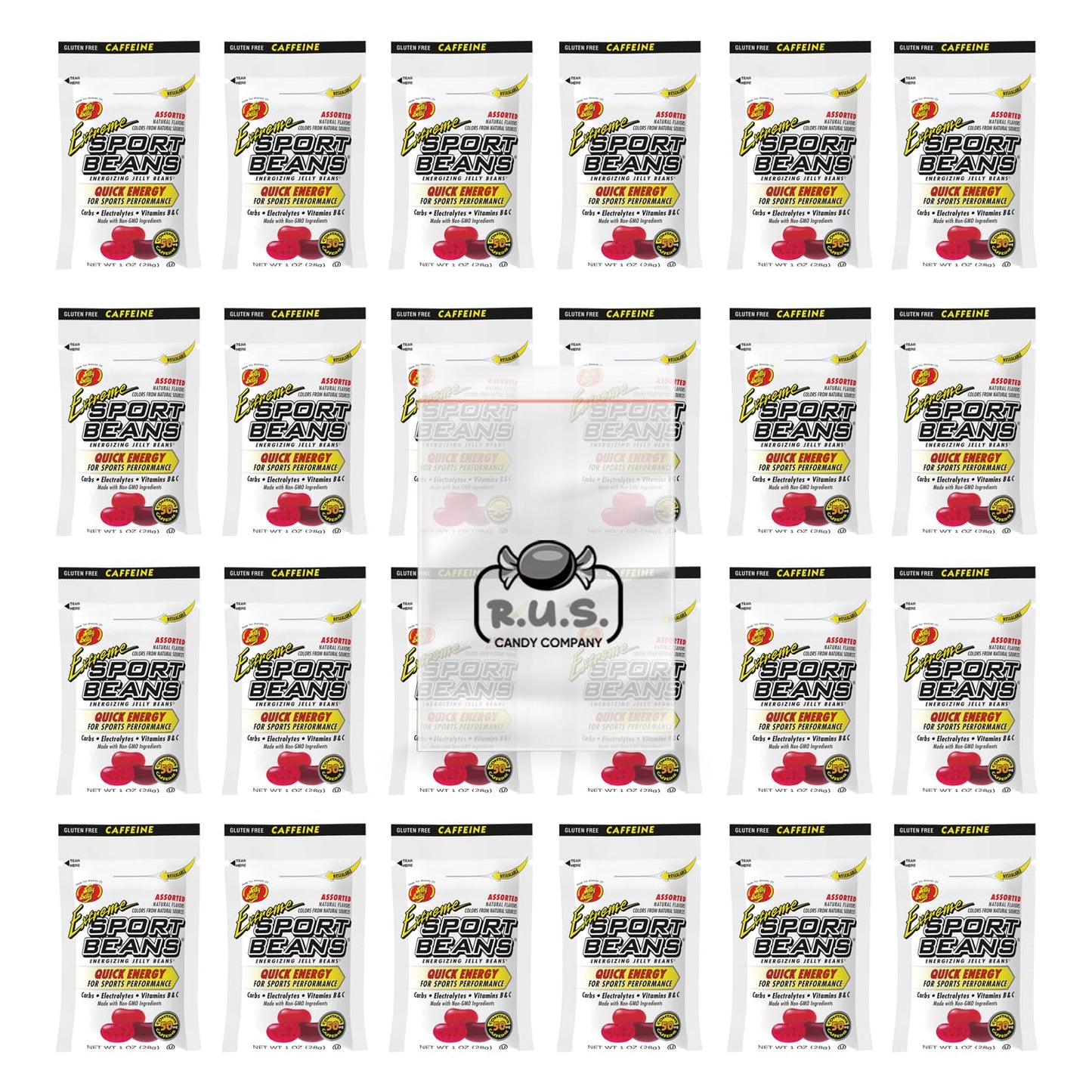 R.U.S. Candy Jelly Belly Sport Beans - Energizing Jelly Beans - 24 Pack - Includes Travel Size Pocket Bag (Extreme Assorted)