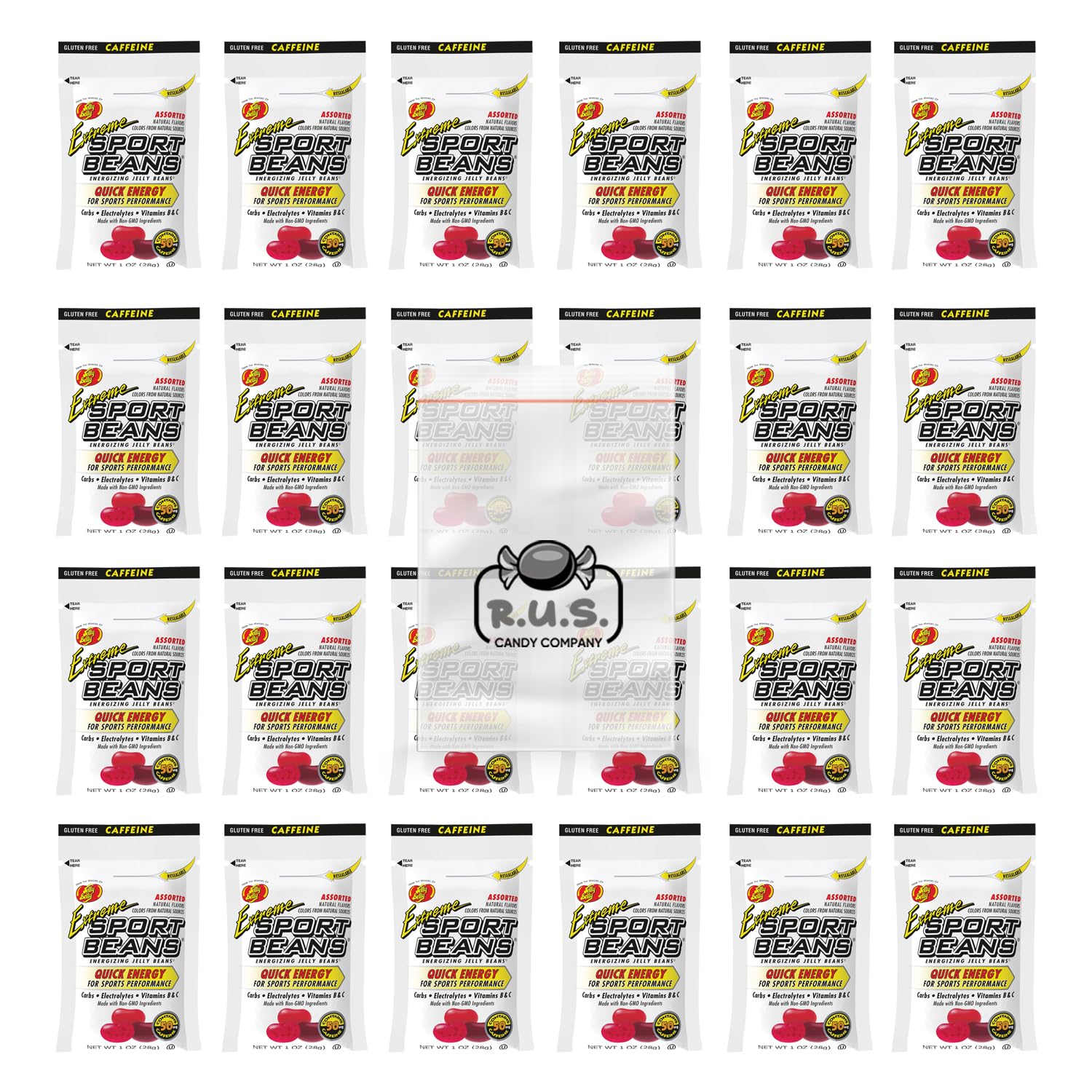 R.U.S. Candy Jelly Belly Sport Beans - Energizing Jelly Beans - 24 Pack - Includes Travel Size Pocket Bag (Extreme Assorted)