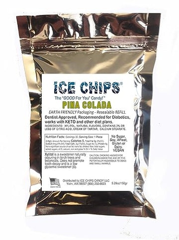 Ice Chips Xylitol Candy In Large 5.28 Oz Resealable Pouch; Low Carb & Gluten Free (Pina Colada)