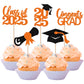 YCTHUNFISH Graduation Cupcake Toppers, 30-Pack Glitter Grad Cap & Diploma Picks, Orange and Black, Bamboo, Class of 2025 Decorations