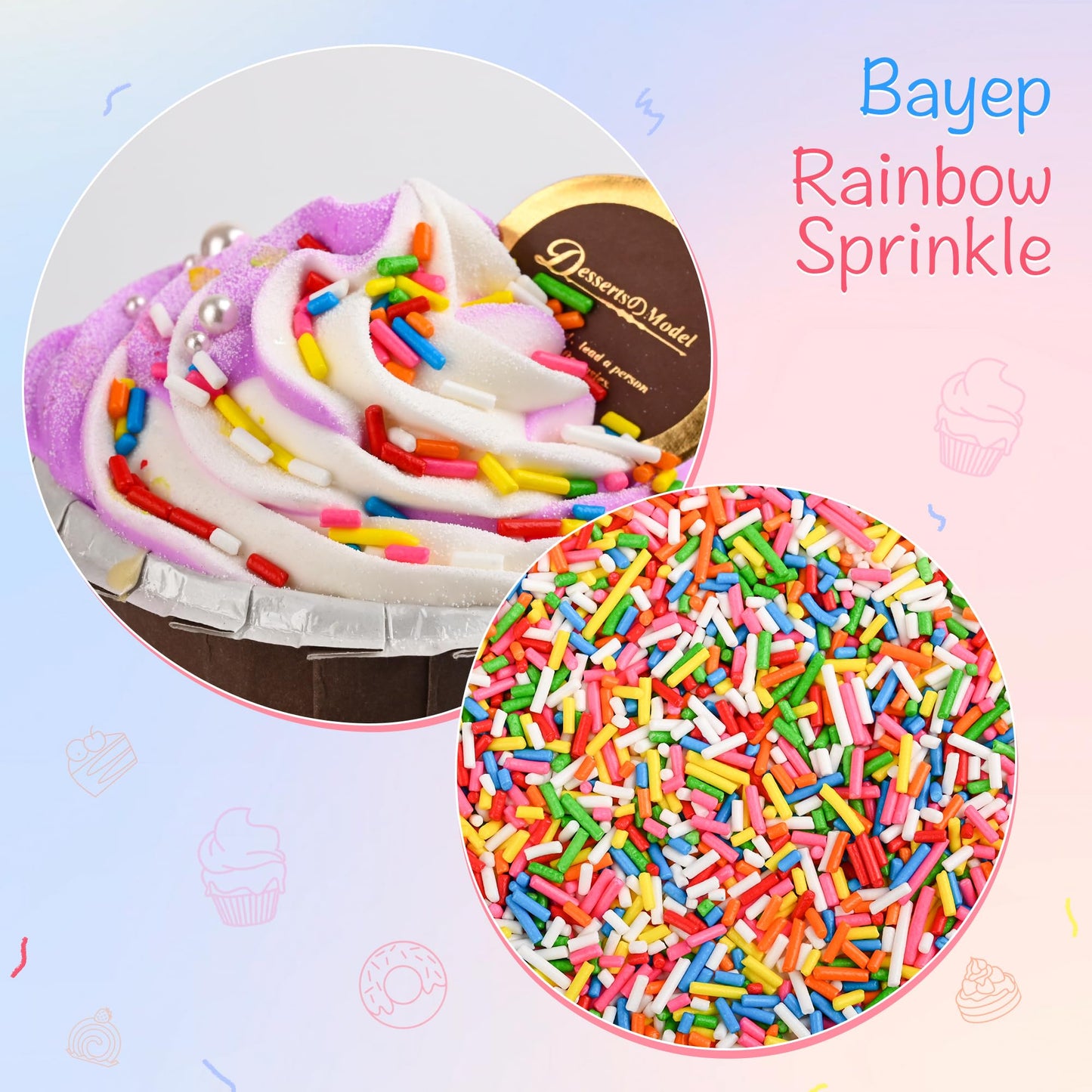 Bayep Rainbow Sprinkles Jimmies Colorful Sprinkles For Cake Decorating Ice Cream, Cookies, Baking, Cupcake Topper Bulk Candy Per