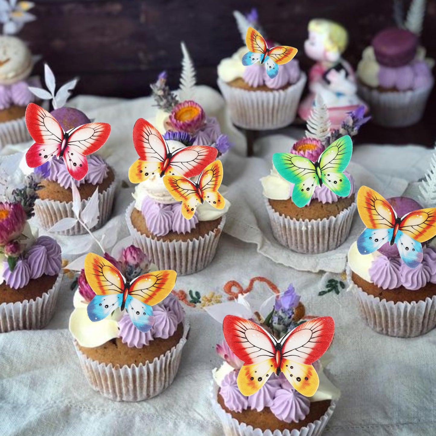 80 Pcs Edible Wafer Paper Cupcake Toppers For Cake Decorating - Butterfly Themed Baby Shower, Wedding, Birthday Party Cupcake De