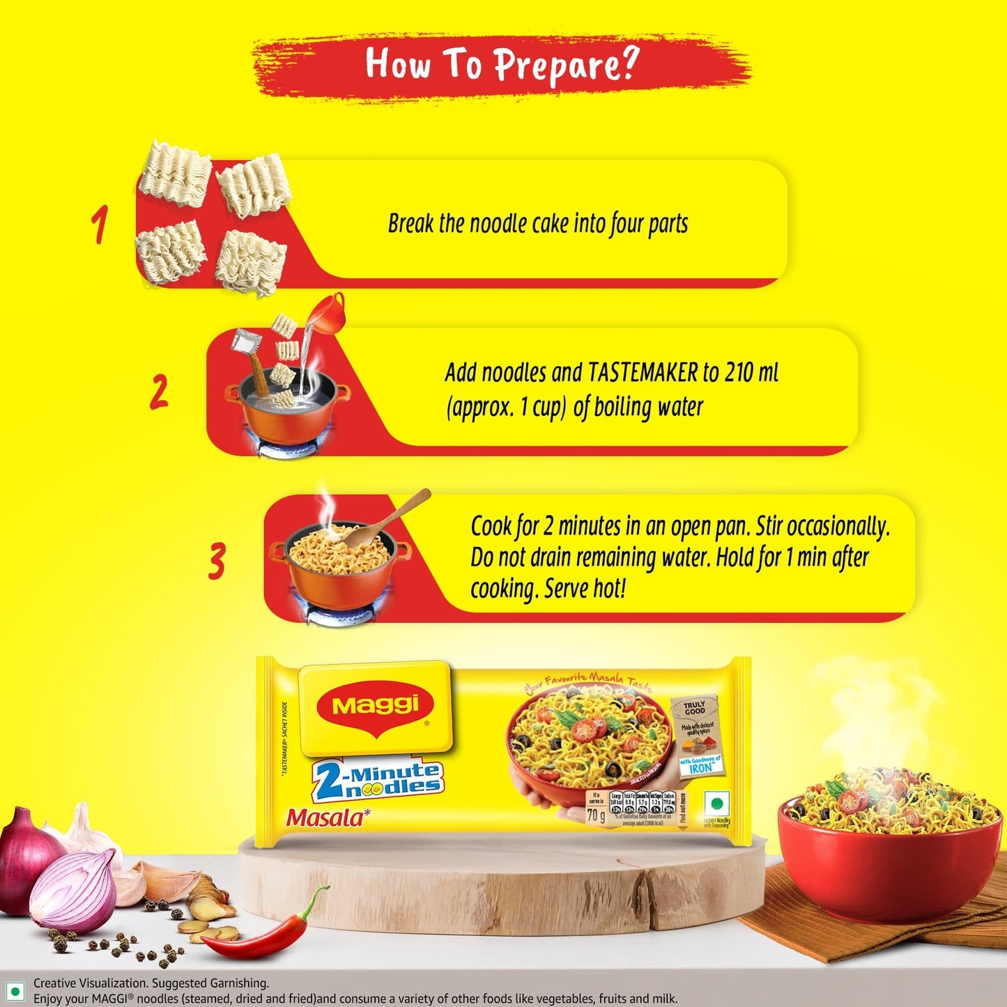 Maggi 2 Minutes Noodles Masala, 70 Grams Pack (2.46 Oz)- 12 Pack - Made In India