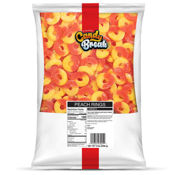Candy Break Fruity Peach Rings 5 Lbs Share Size Bag - Sweet & Chewy Gummies Bulk Candy Pack - Snacks For Kids & Grown Ups