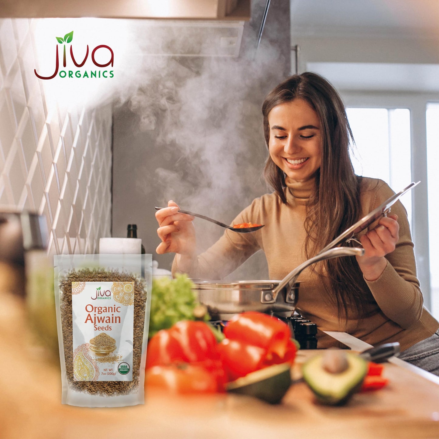 Jiva Organics Organic Ajwain Seeds 7 ounce Bag - Whole Carom Seed, Ajamo, 100% Natural & Non-GMO