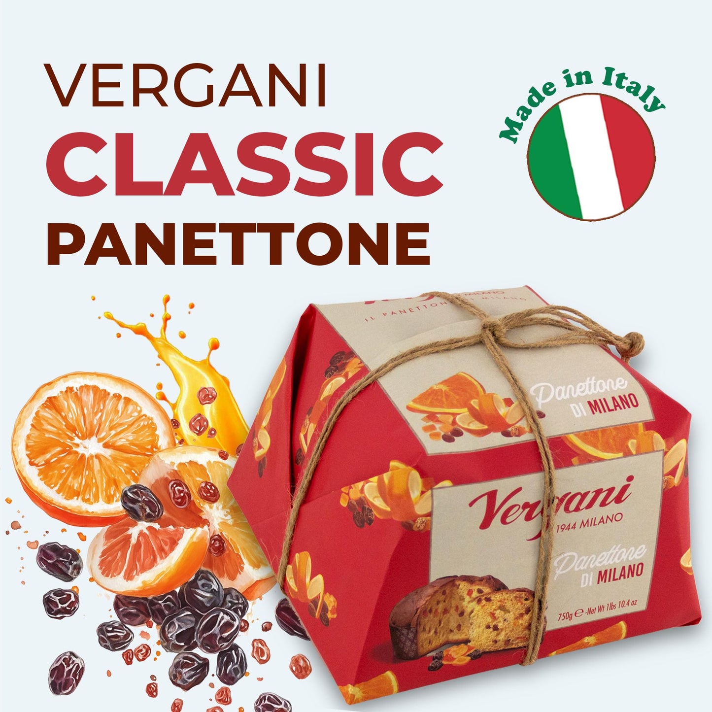 Vergani Classic Panettone, Pack Of 1 - Artisan Holiday Bread, Festive Dessert, Enhanced Gift, Traditional Baked Loaf - 750G (1.65 Lb) X1