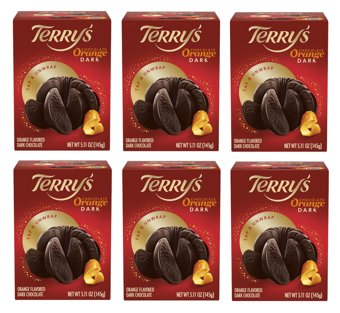 Terrys Dark Chocolate Oranges - Pack of 6-5.11 oz Per Orange of Delicious Tasting Chocolate - Stocking Stuffer and Party Favors - Great for Sharing with Friends and Family