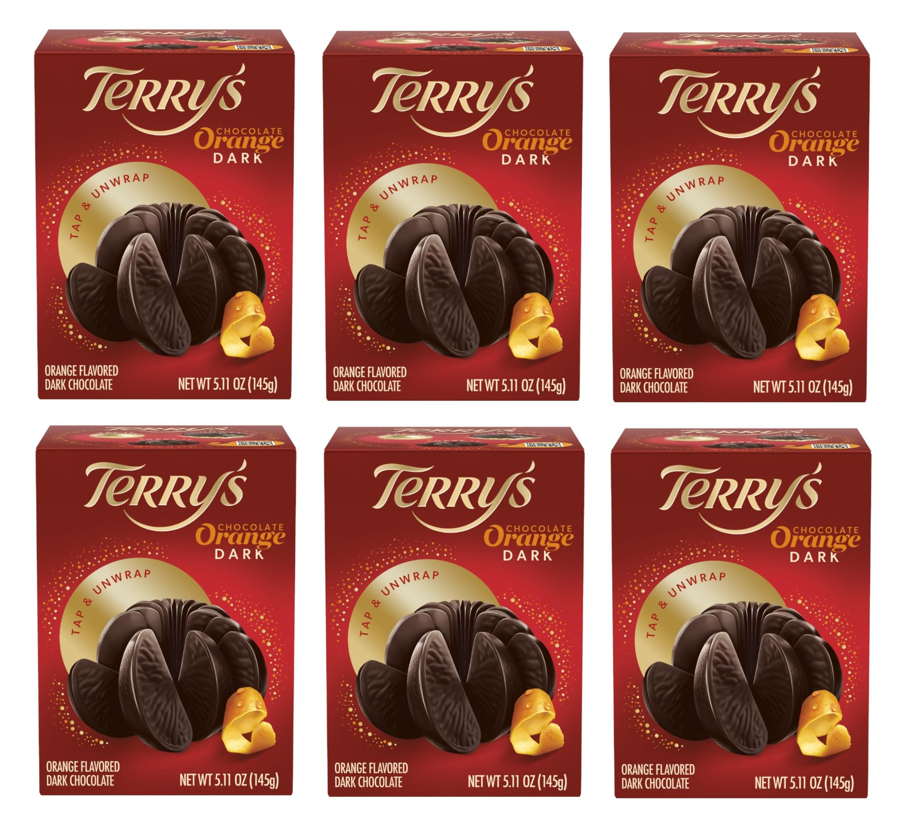 Terrys Dark Chocolate Oranges - Pack of 6-5.11 oz Per Orange of Delicious Tasting Chocolate - Stocking Stuffer and Party Favors - Great for Sharing with Friends and Family