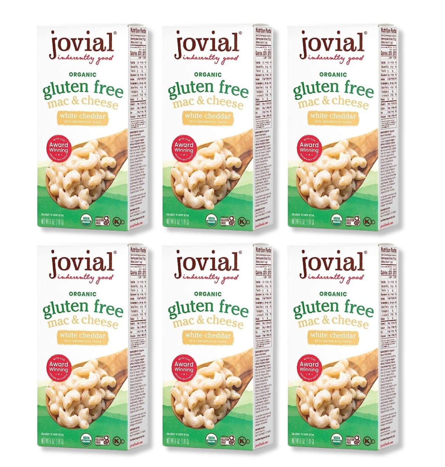 Jovial Organic Gluten Free White Cheddar Mac and Cheese, Whole Grain Pasta, 6 Oz, Pack of 6