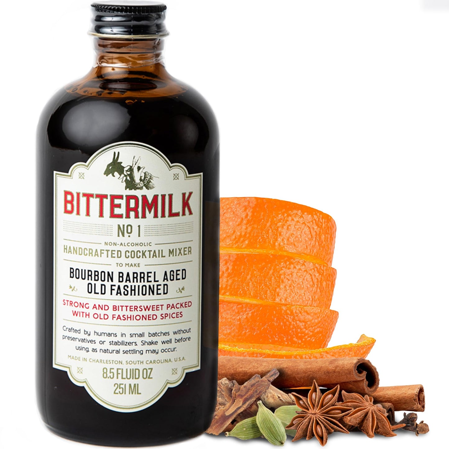 Bittermilk Bourbon Barrel Aged Old Fashioned Mixer - All Natural Cocktail Syrup - 8.5 Fl Oz - Model 0852175005003