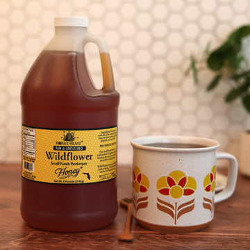 Honey Feast Wildflower Honey - 6 Pounds (1/2 Gallon) Bulk Honey, All Natural, Unfiltered, Unheated Honey, Perfect For Sweetening