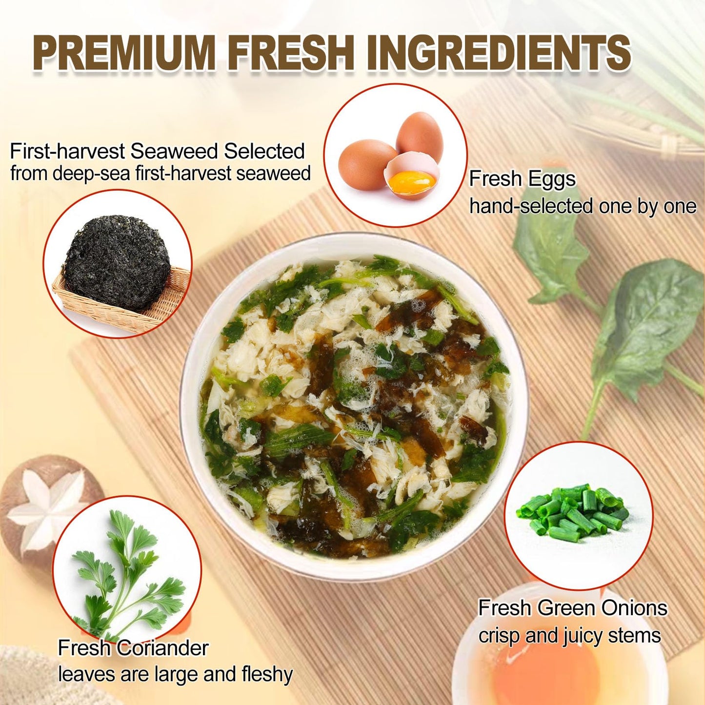 Egg Flower Soup Mix, Vegetable Mix Soup with 4 Flavors (Laver, Spinach, Mushroom, Tomato), 0.3 Ounce (20 Pack)