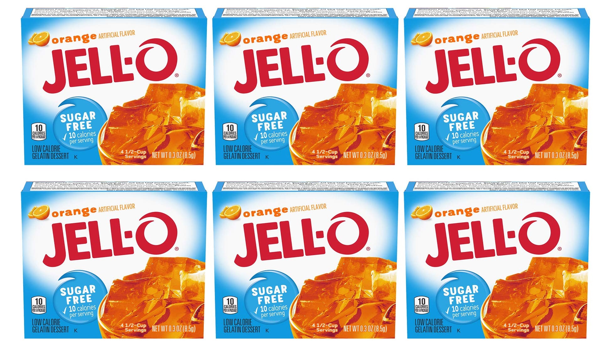 Jell-O Orange Gelatin Dessert Mix, 0.3 oz Boxes, Pack of 6