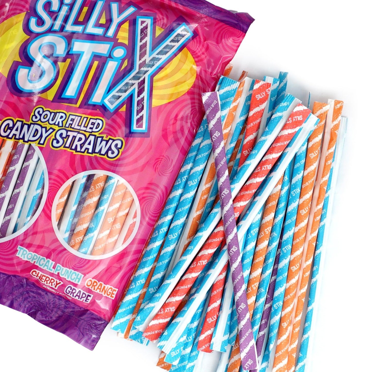 Candy Straws, 2.75 Ounce Bags (Pack Of 2), Pixie Sticks, Sour Filled Candy Straw 4 Flavors, The Hampton Candy Company