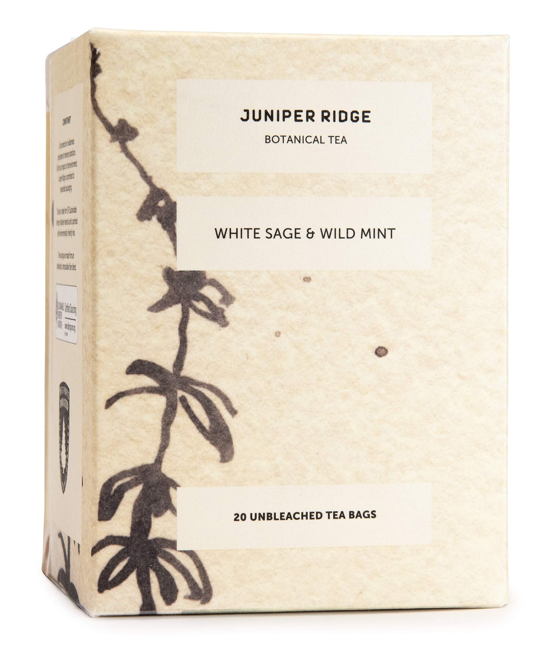 Juniper Ridge Herbal Tea - White Sage & Wild Mint - 20 Unbleached Teabags - Caffeine Free & Gluten Free - 20 Count