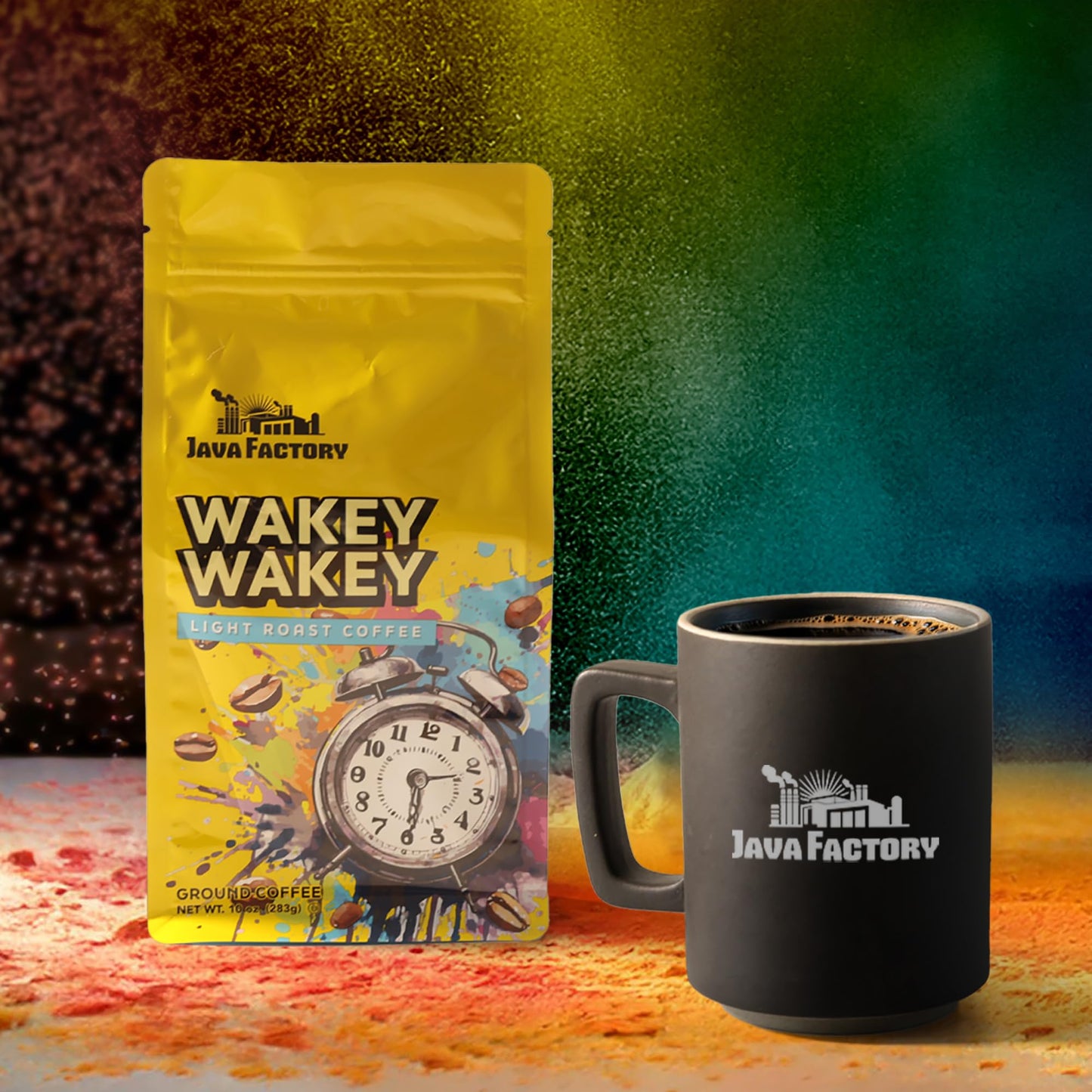 Java Factory Wakey Wakey Flavored Ground Coffee Bag - Light Roast Brew, Made With 100% Arabica Beans, 10 Oz