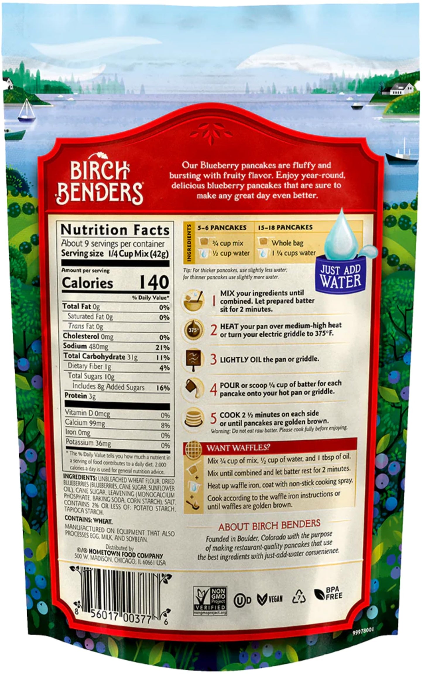 Blueberry Pancake and Waffle Mix by Birch Benders, Made with Real Blueberries, Just Add Water, Non-gMO, Dairy Free, Just Add Wat