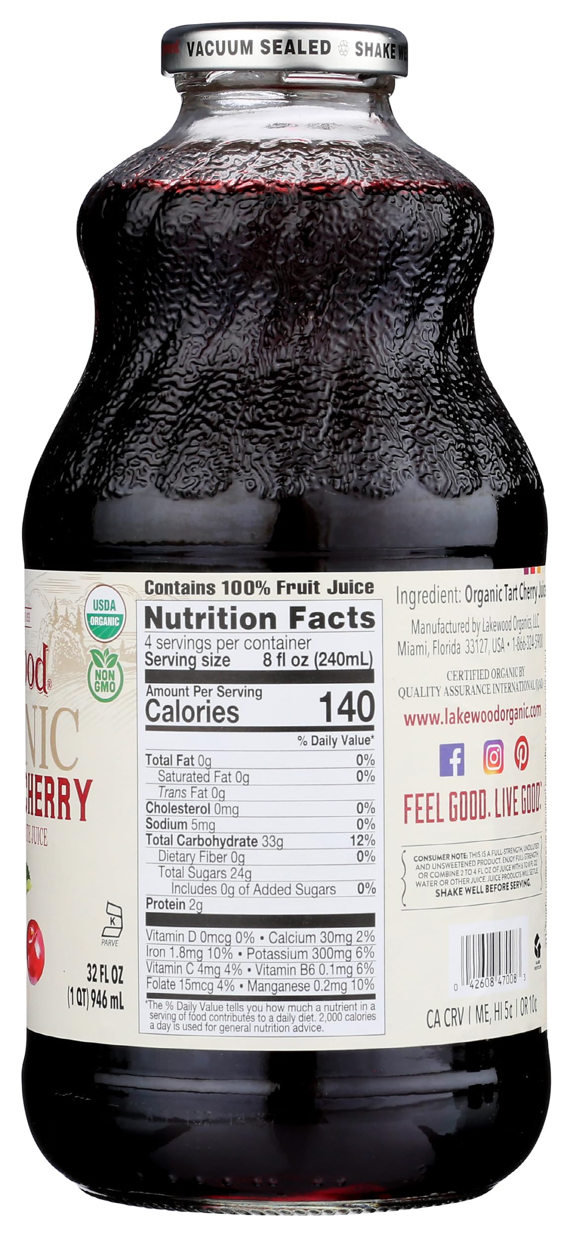 Lakewood, Organic Pure Cherry Tart Juice, 32 Oz