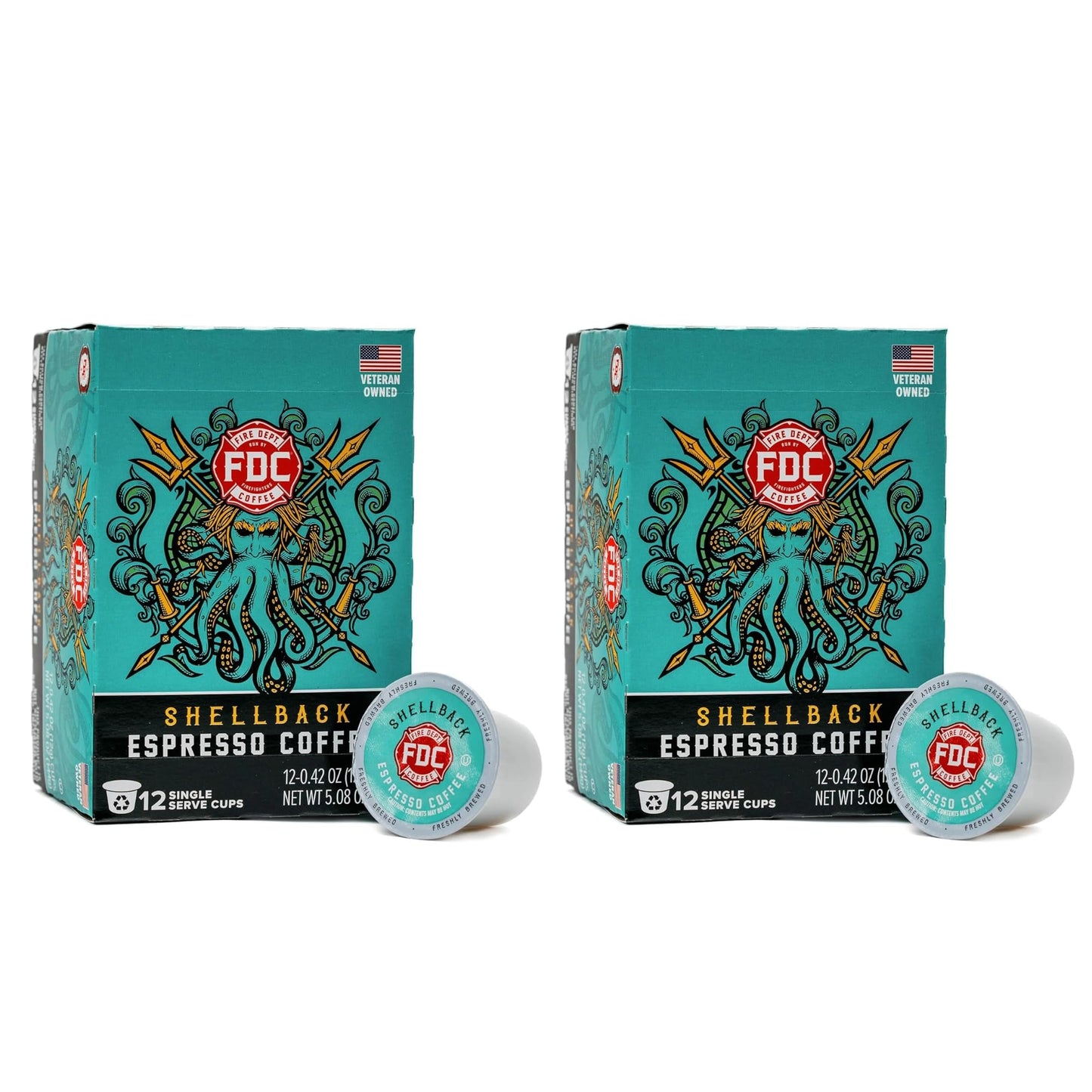 Fire Department Coffee Shellback Espresso Pods - Bold & Smooth - 24 Single K Cups - Veteran Owned - Roasted in the USA