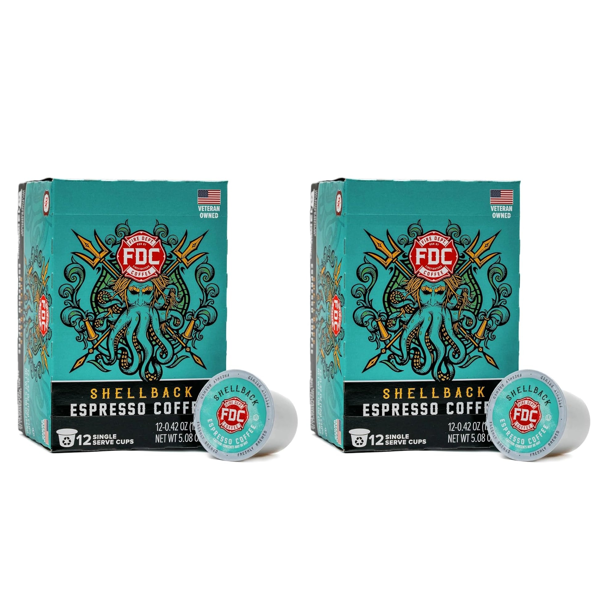 Fire Department Coffee Shellback Espresso Pods - Bold & Smooth - 24 Single K Cups - Veteran Owned - Roasted in the USA