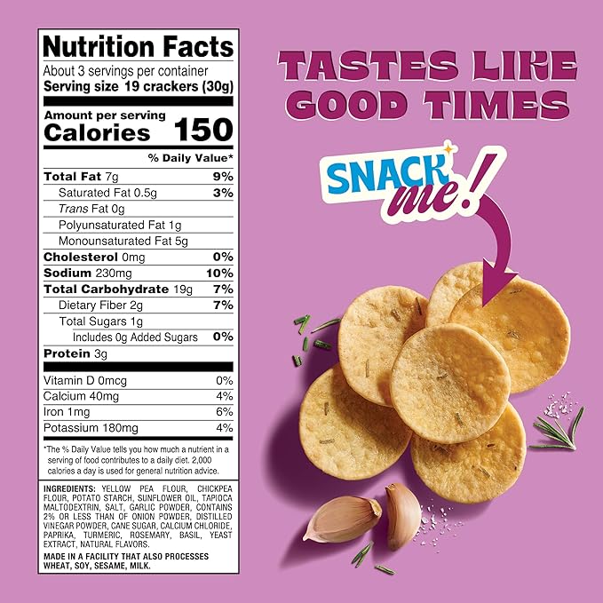 Back to Nature Rosemary Garlic Gluten Free Dipper Crisps, Vegan & Non-GMO Crackers for Dipping, 3.2 Ounce Snack Pack