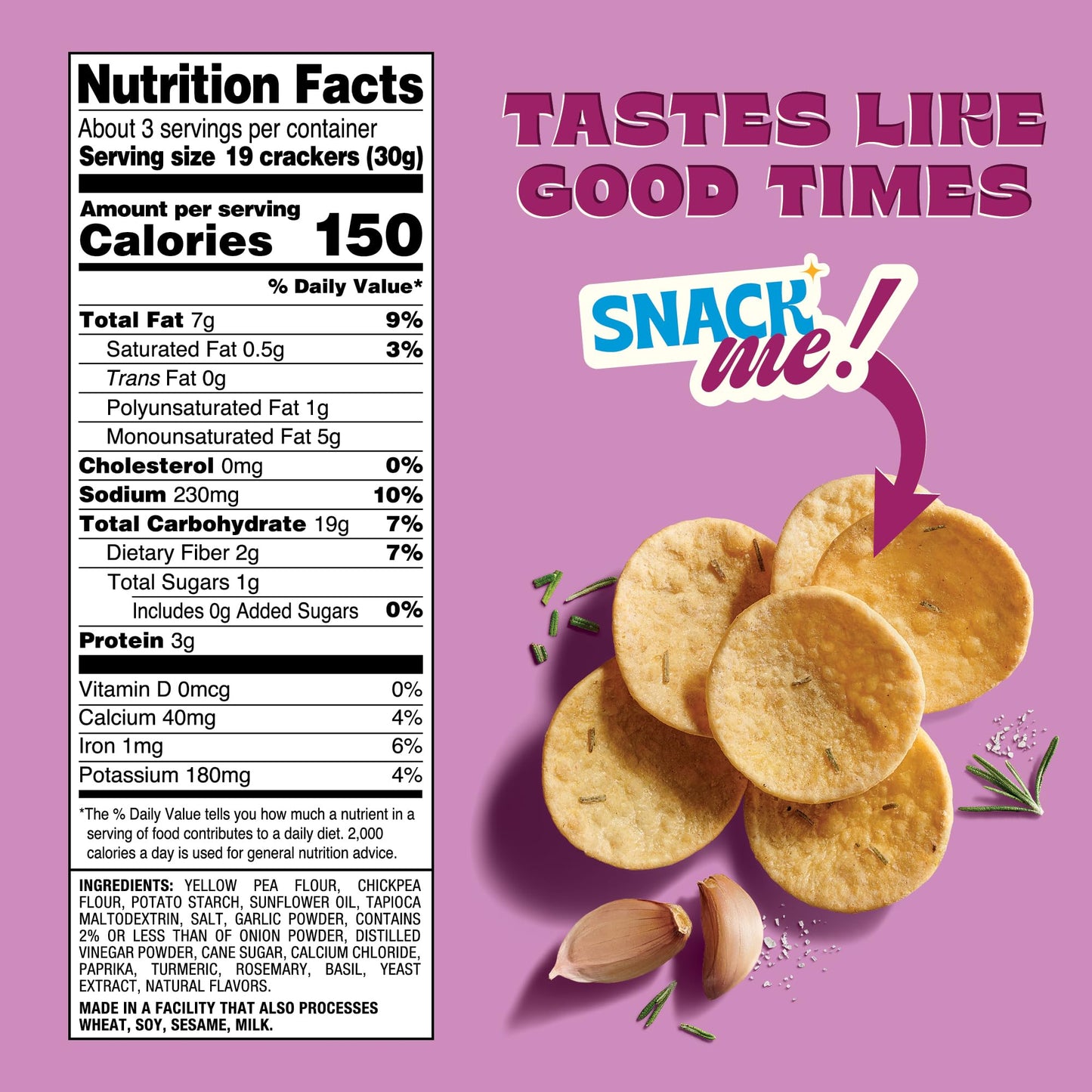 Back to Nature Rosemary Garlic Gluten Free Dipper Crisps, Vegan & Non-GMO Crackers for Dipping, 3.2 Ounce Snack Pack