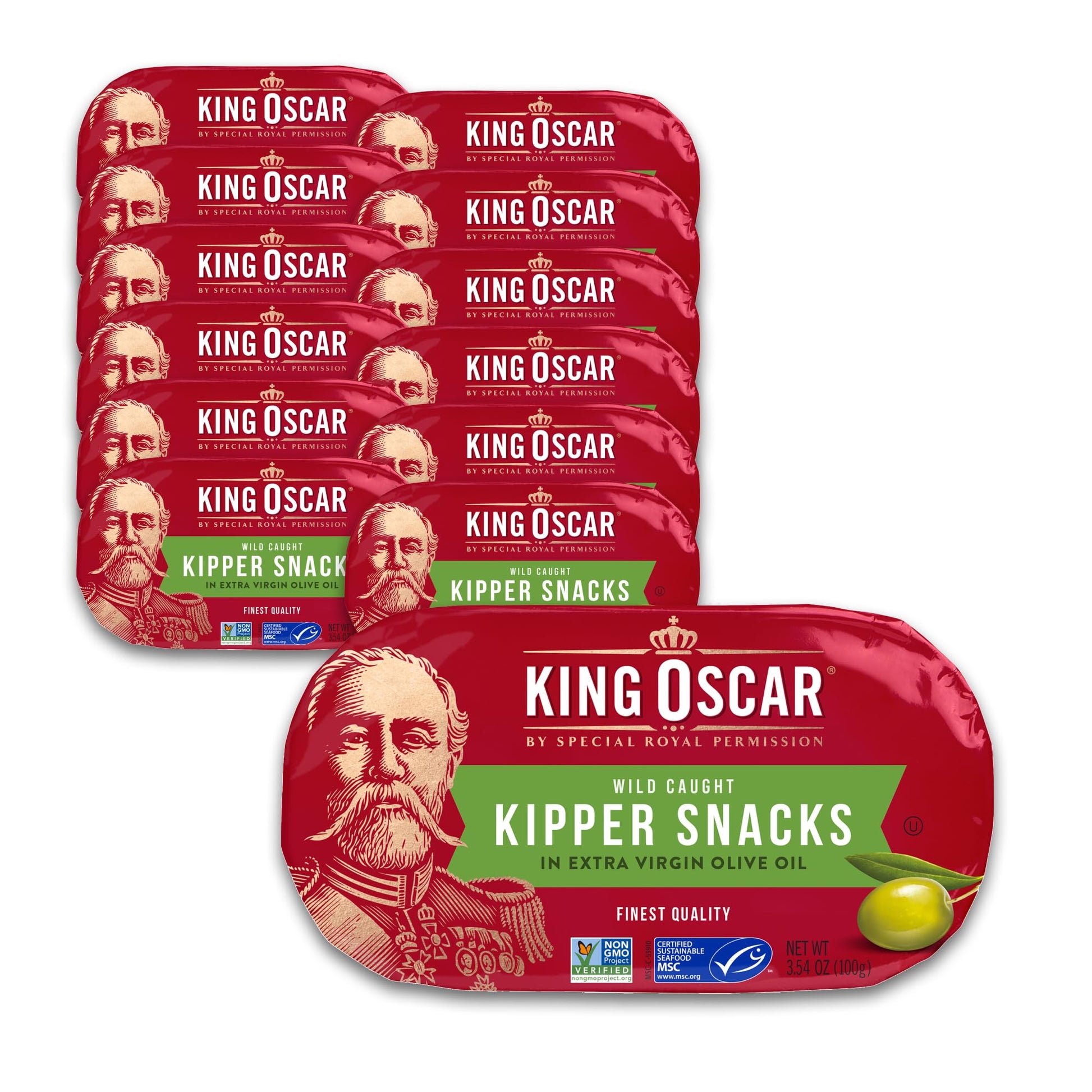 King Oscar Kipper Snacks, Lightly Smoked Herring Fillets in Extra Virgin Olive Oil, 3.54 Ounce Cans, Pack of 12
