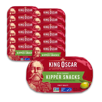 King Oscar Kipper Snacks, Lightly Smoked Herring Fillets in Extra Virgin Olive Oil, 3.54 Ounce Cans, Pack of 12