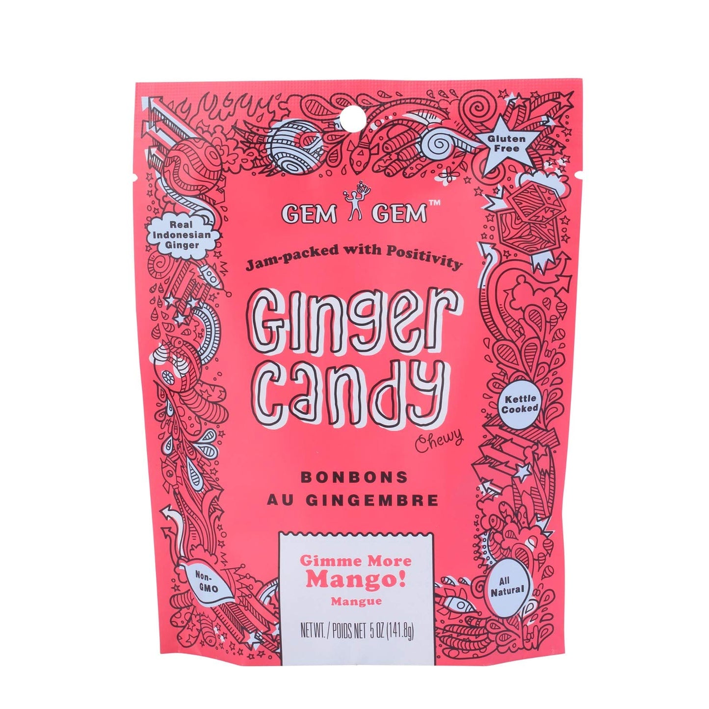 Gem Gem Ginger Candy Chewy Ginger Chews (Mango, 5.0Oz, Pack Of 3)