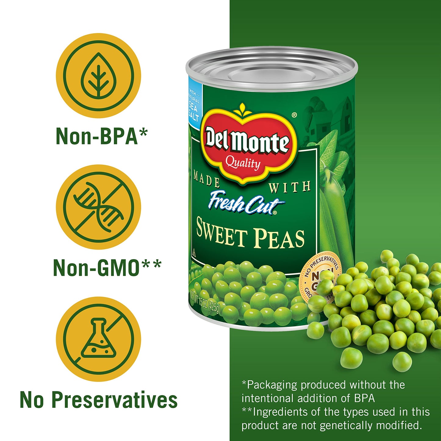 Del Monte Canned Sweet Peas, 15 oz Can
