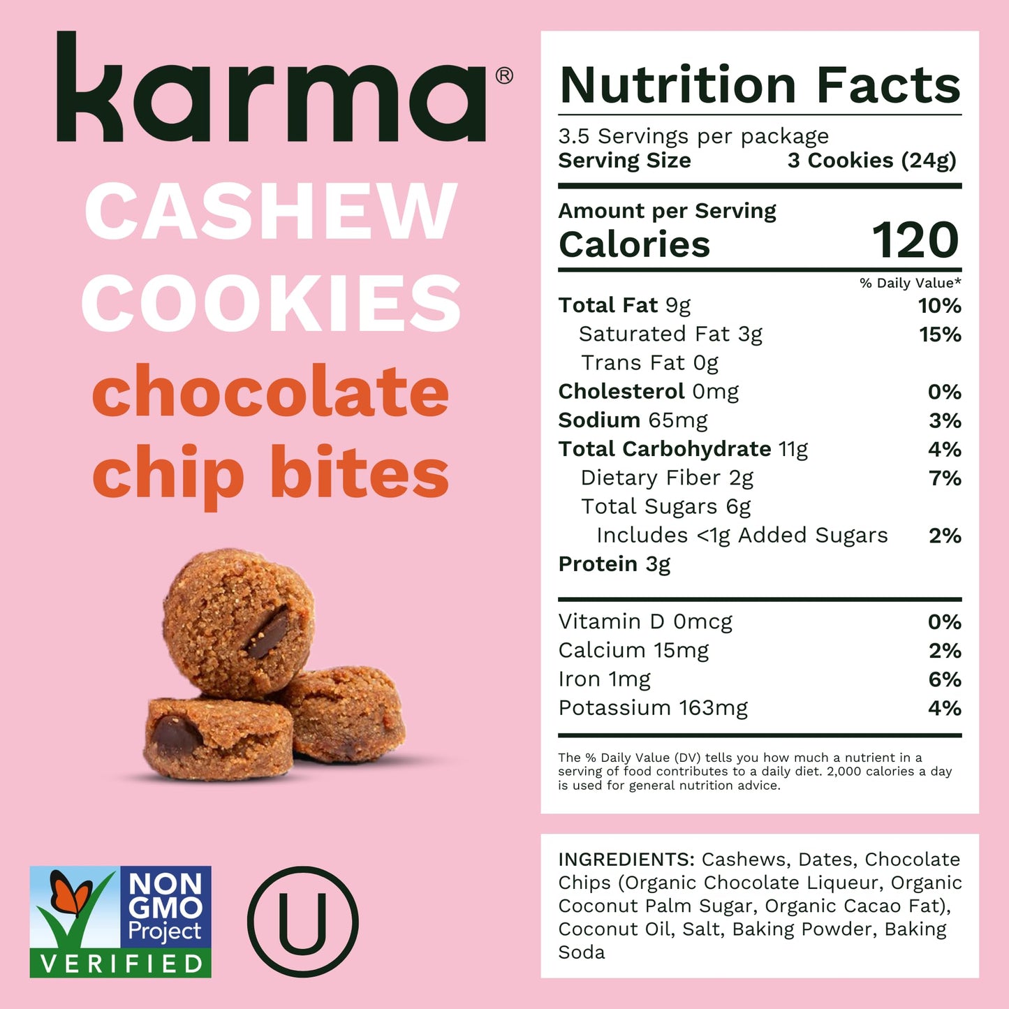 Karma Nuts Chocolate Chip Cashew Cookie Bites (3 Oz, Pack Of 3) - Gluten-Free Cookies, Non-Gmo Flavored Cashews Cookie, Soft & C