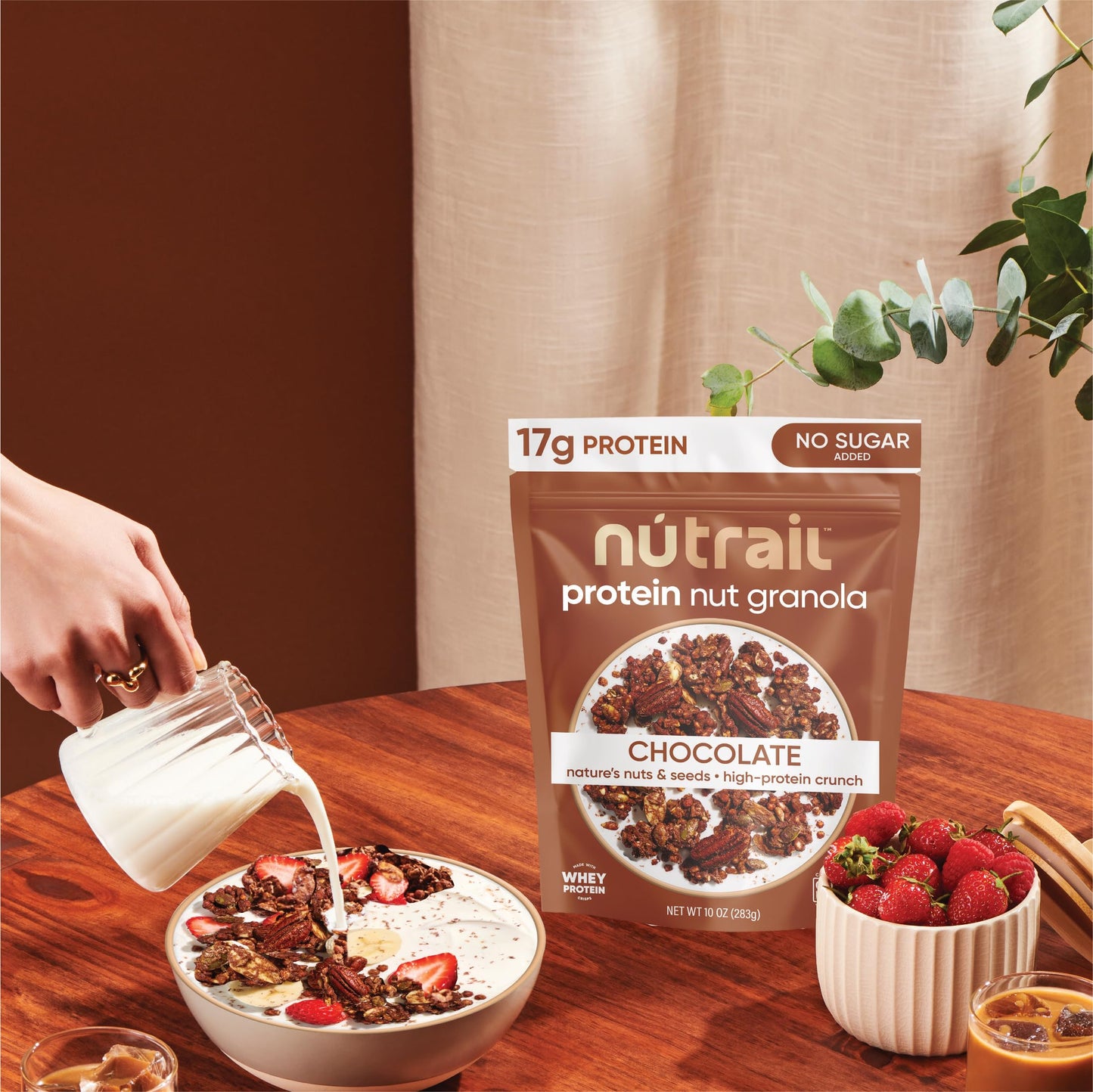 Nutrail 17G Protein Nut Granola Cereal, Chocolate No Sugar Added, Keto, Low Carb, Gluten Free, Grain Free, Healthy Breakfast 8 O