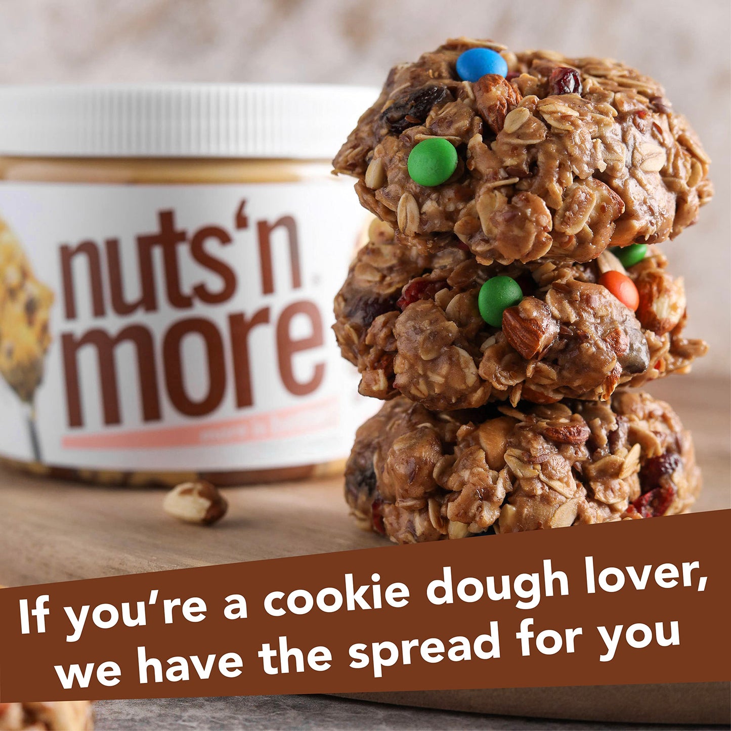 Nuts N More Chocolate Chip Cookie Dough Peanut Butter Spread, Added Protein All Natural Snack, Low Carb, Low Sugar, Gluten Free,