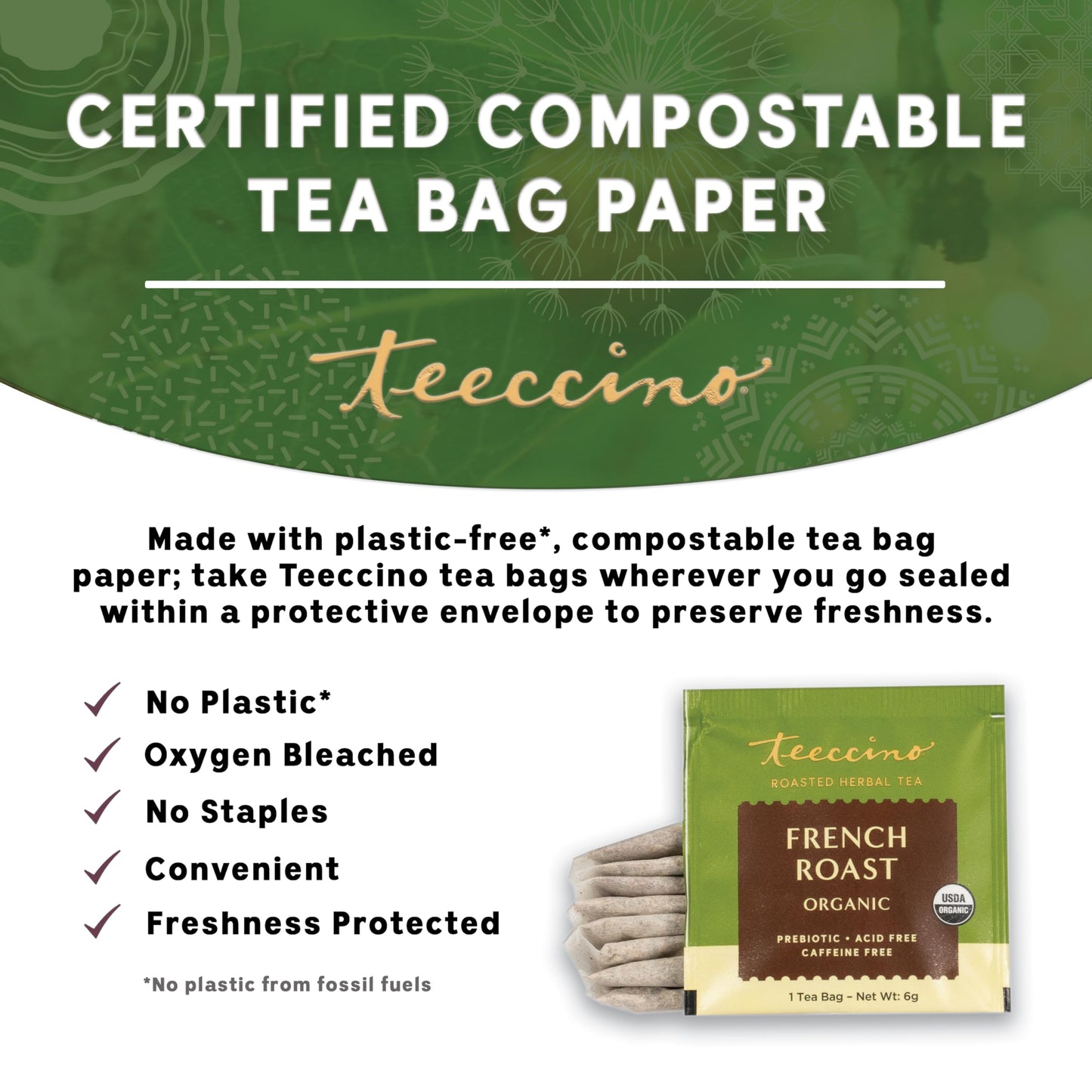 Teeccino Herbal Tea - French Roast, Caffeine-Free Coffee Alternative, 10 Count (Pack of 4)