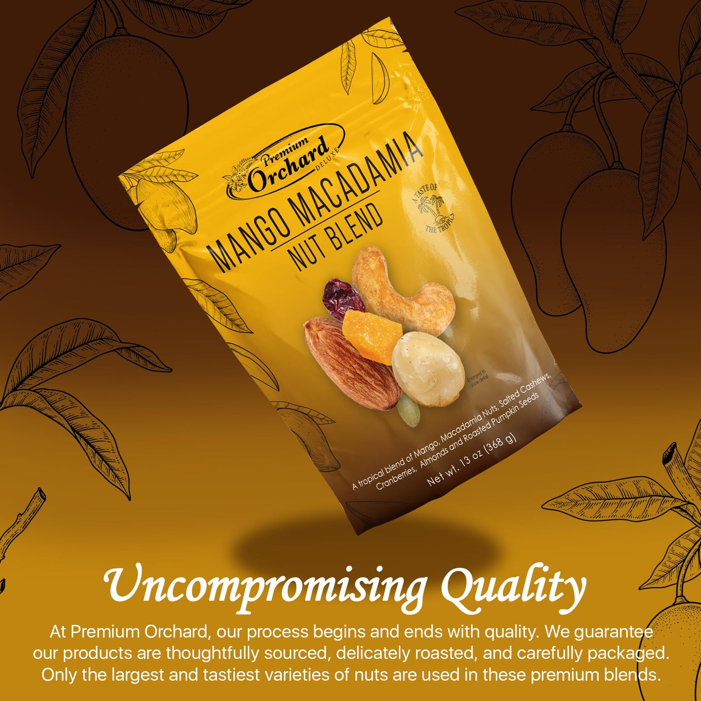 Premium Orchard Tropical Trail Mix, Gluten Free, Mango Macadamia Nut Blend, 13 Ounce