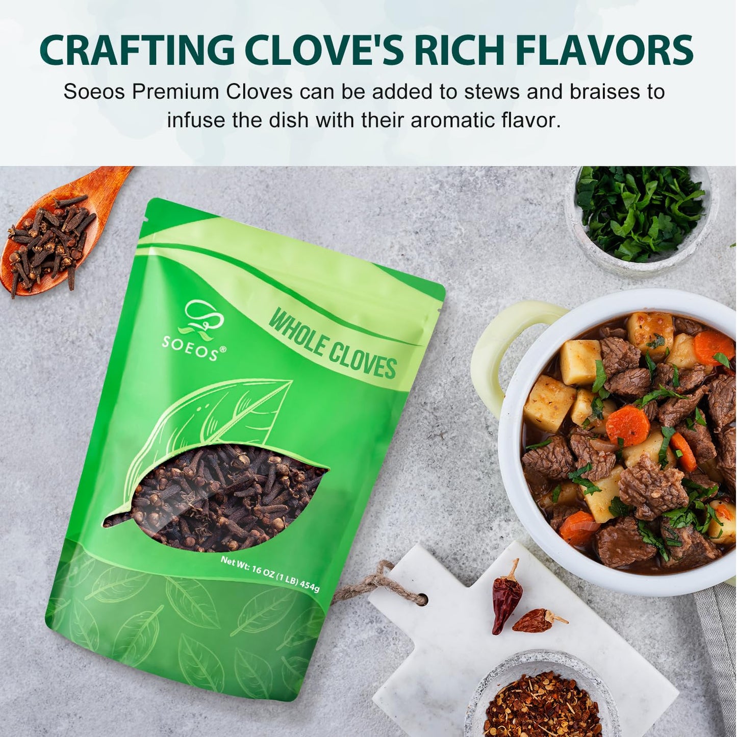 Soeos Whole Cloves 16 Ounce Bulk, Premium Quality Fresh Hand Picked Cloves Whole, Great For Foods And Tea, Clove Pomander Balls