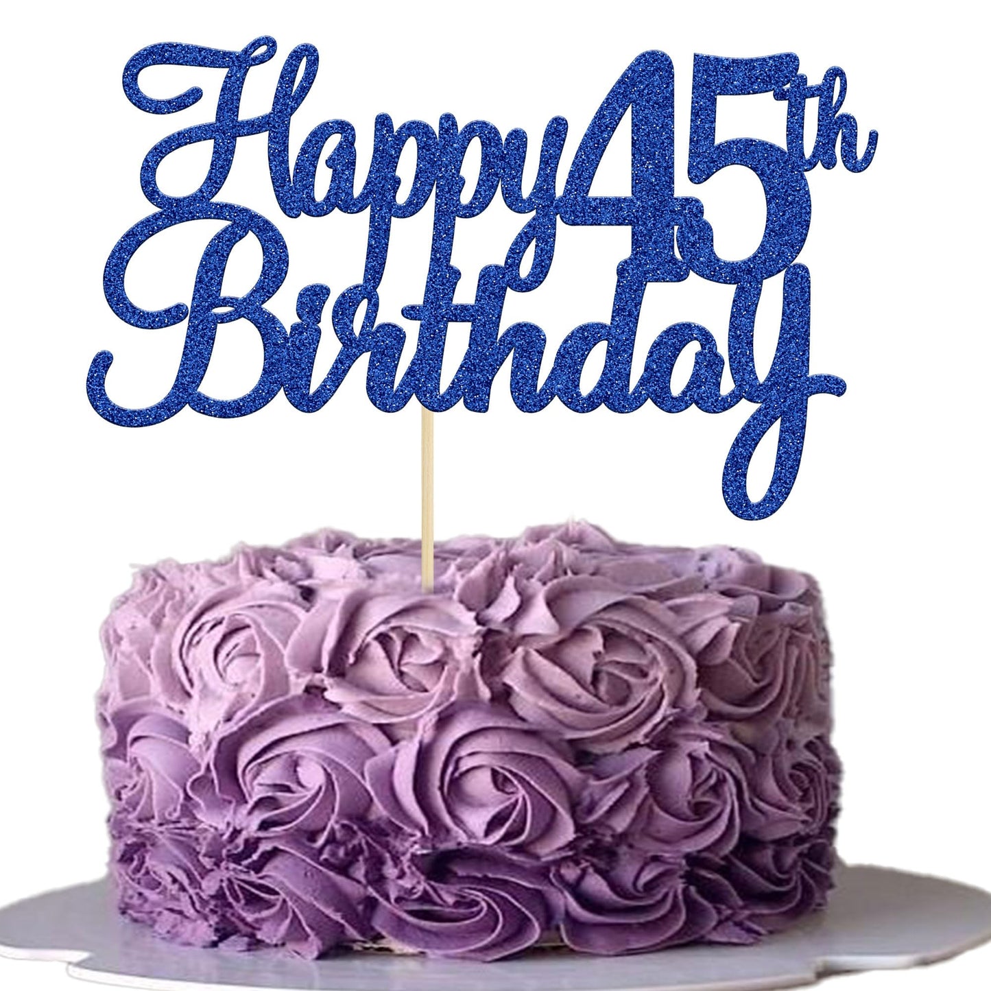 Gyufise 1Pc Happy 45Th Birthday Cake Topper Blue Glitter 45Th Birthday Cake Pick Cheers To 45 Years Old Forty Five Fabulous Cake