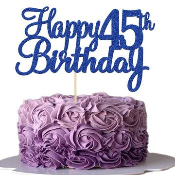 Gyufise 1Pc Happy 45Th Birthday Cake Topper Blue Glitter 45Th Birthday Cake Pick Cheers To 45 Years Old Forty Five Fabulous Cake