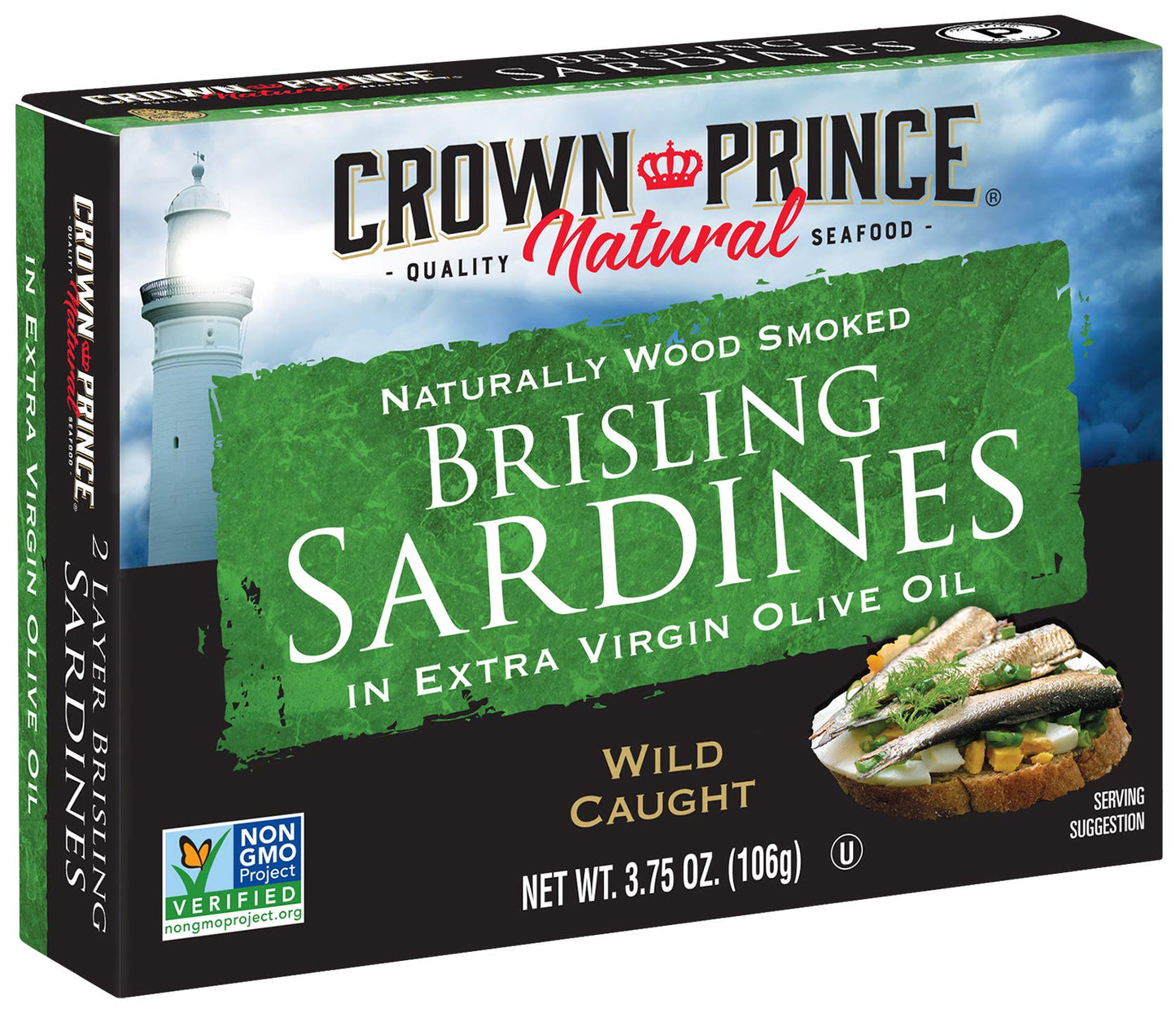 Crown Prince Brisling Sardines in Extra Virgin Olive Oil, 3.75-Ounce Cans, Pack of 12