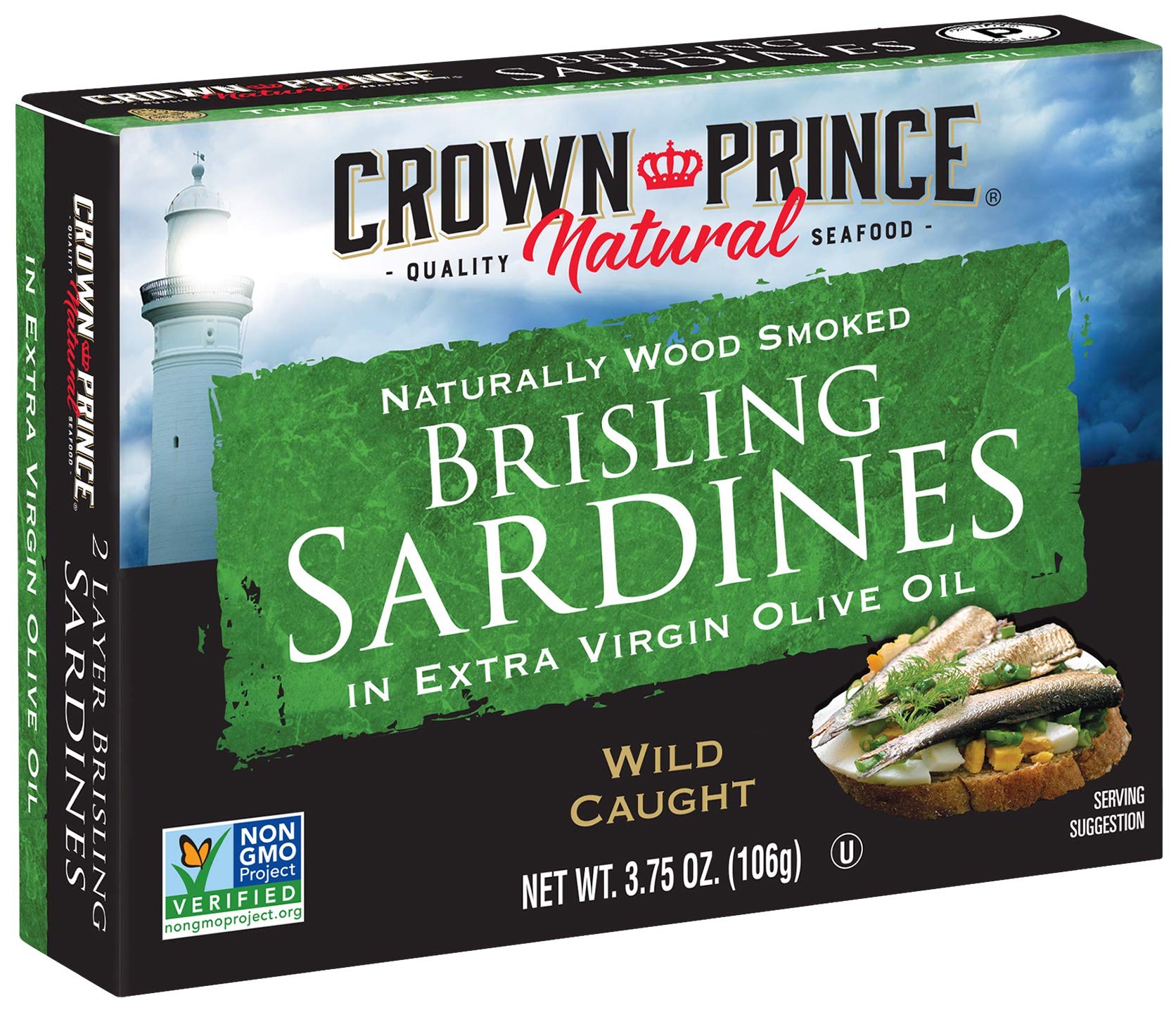 Crown Prince Brisling Sardines in Extra Virgin Olive Oil, 3.75-Ounce Cans, Pack of 12