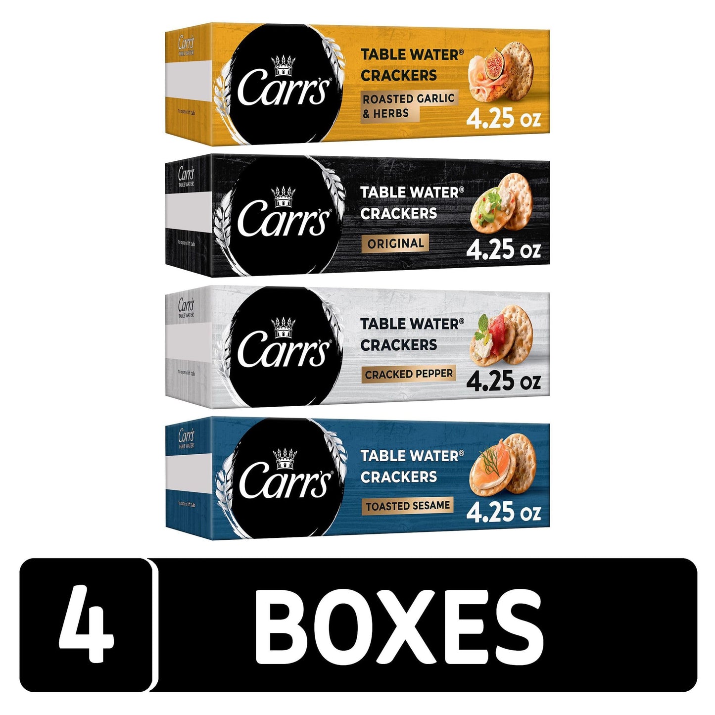 Carr s Table Water Crackers, Baked Snack Crackers, Party Snacks, 4 Flavor Variety Pack (4 Boxes)
