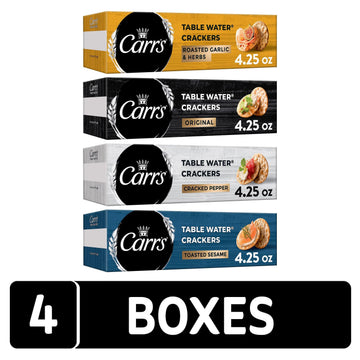 Carr s Table Water Crackers, Baked Snack Crackers, Party Snacks, 4 Flavor Variety Pack (4 Boxes)