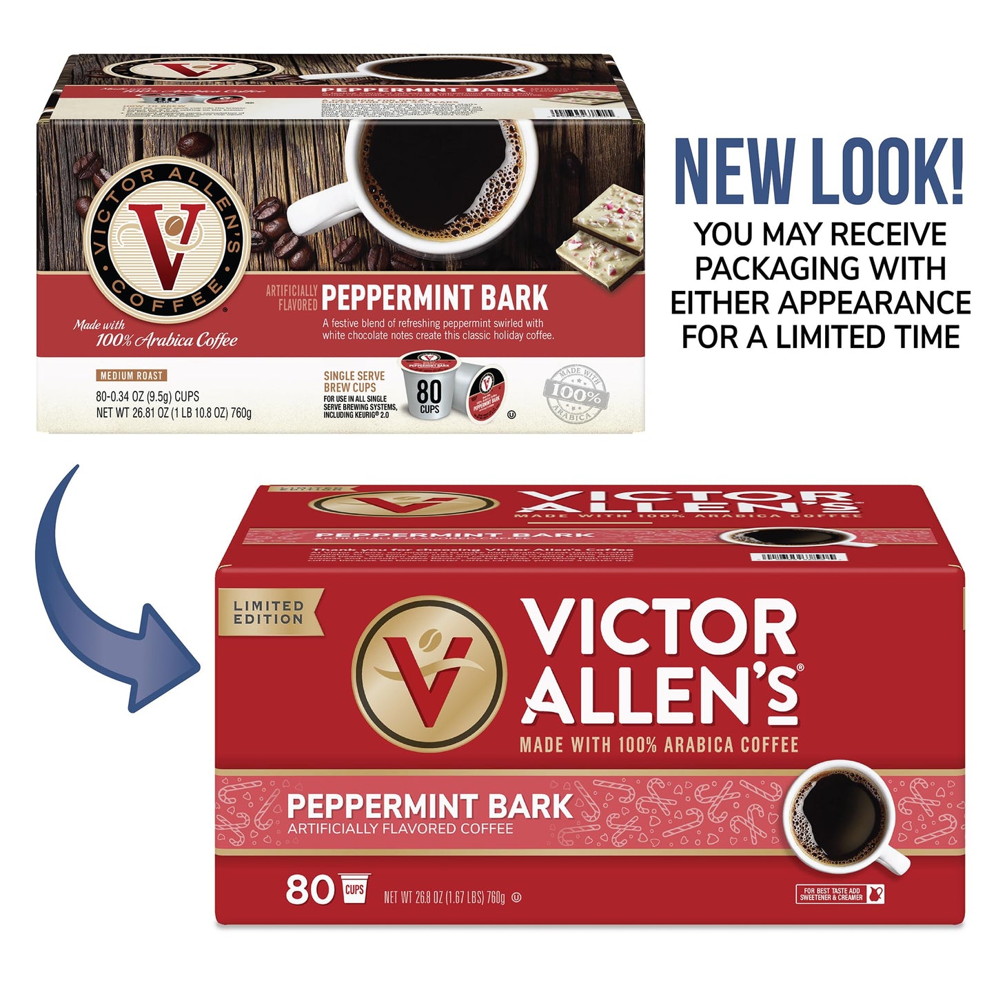 Victor Allens Coffee Peppermint Bark Medium Roast Single Serve Pods, 42 Count, Compatible with Keurig K-Cup malt-inspired, Brown