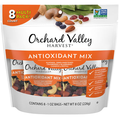 Orchard Valley Harvest Antioxidant Mix, 1 Ounce Bags (Pack of 8), Almonds, Cranberries, Blueberries, Cashews, and Pepitas, Non-G