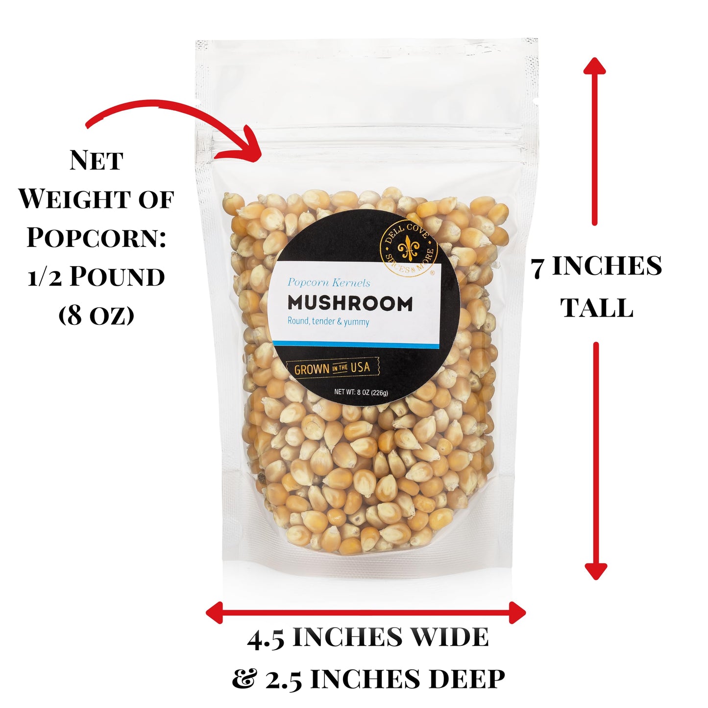 Dell Cove Spices Mushroom Popcorn Kernels - Gourmet Stovetop Popping - 8 Ounce - Tan