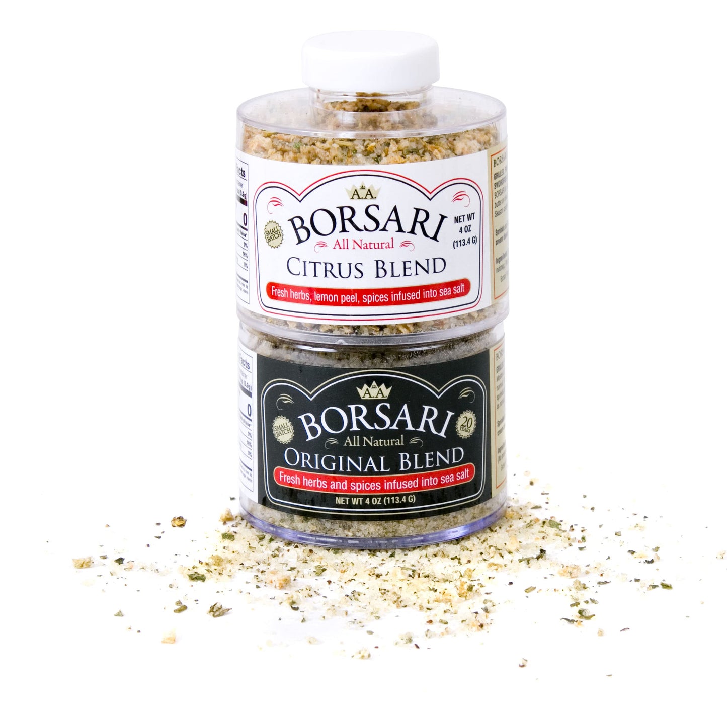 Borsari Seasoned Salt 2-Shaker Gift Set - Citrus & Original Blends - Gluten Free Gourmet Seasonings For Steak, Fish, Poultry, &