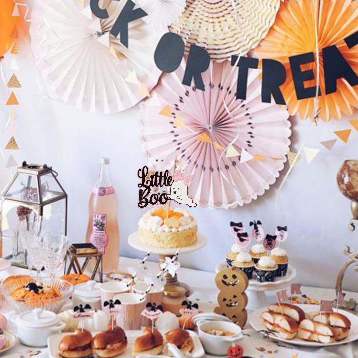1 Pcs Little Boo Cake Topper Glitter Baby Boo Ghost Halloween Cake Pick Spooky Baby Shower Cake Decoration For Halloween Theme B