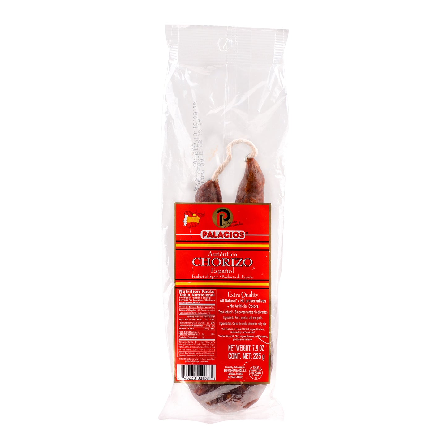 Palacios Mild Spanish Chorizo, 2 Pack of 7.9 oz, Red, Model S-PL-912