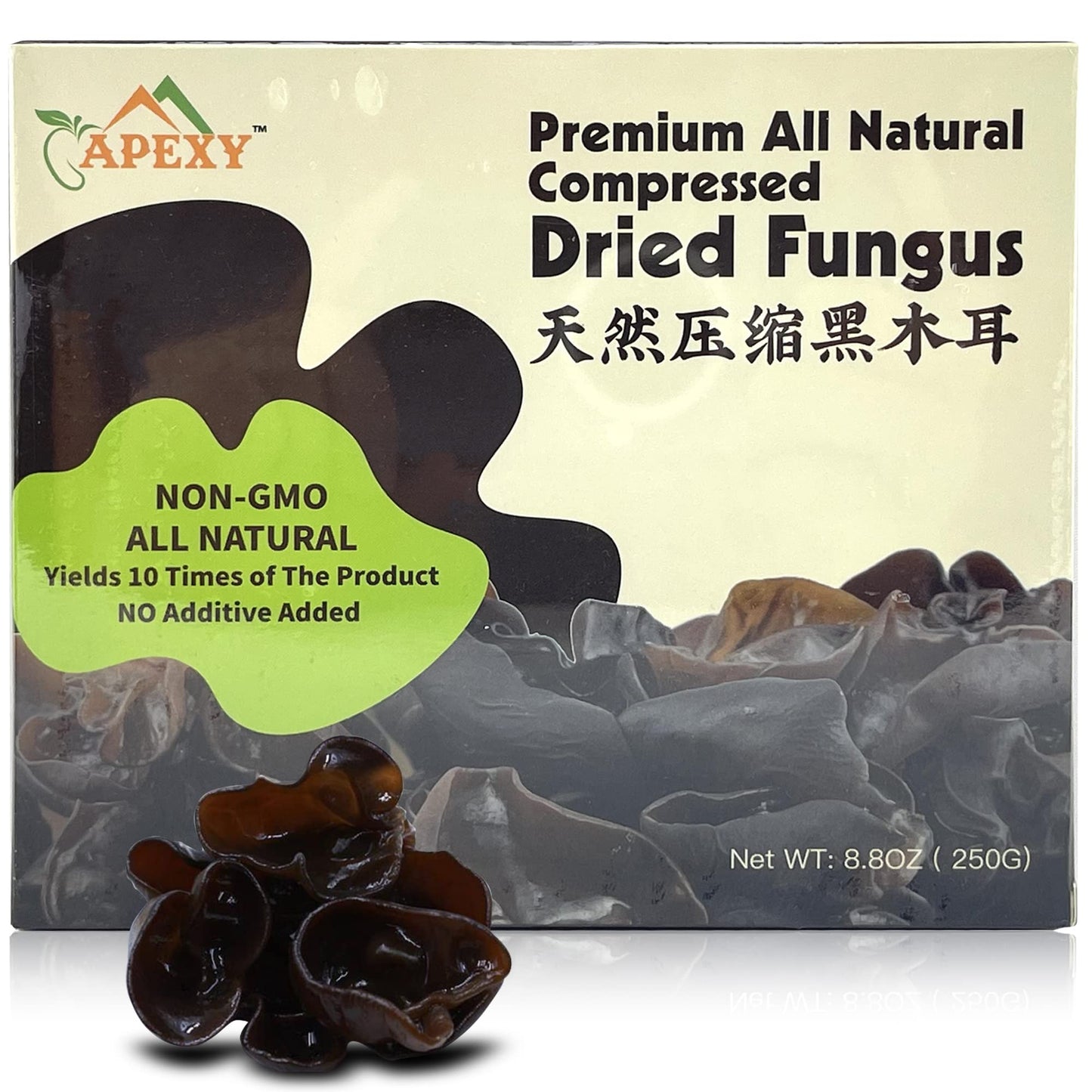 Apexy Premium Dried All Natural Compressed Black Fungus (Black Wood Ear Mushroom) - 8.8 Oz -- 10 Times Volume Yield After Soaking (Pack Of 1)